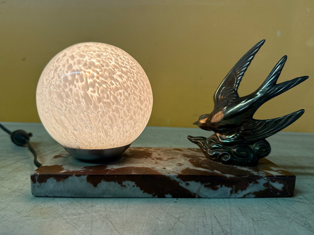 Lampe de bureau – Socle en marbre et oiseau