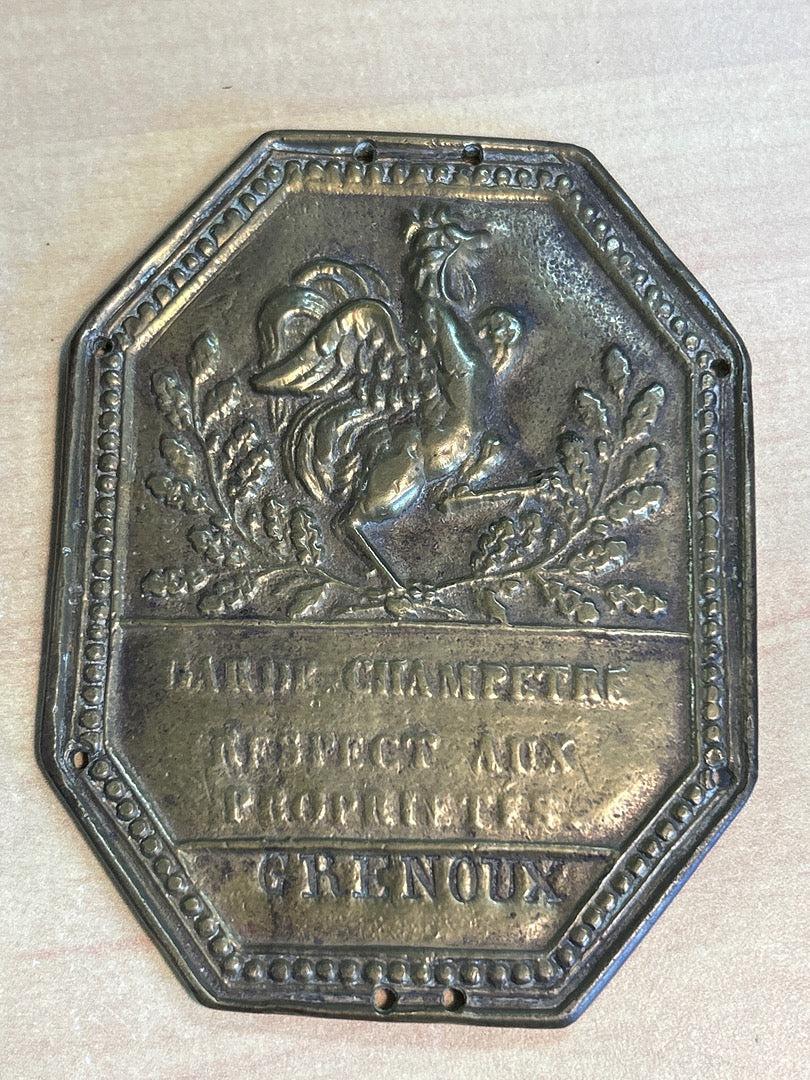 Plaque de garde champêtre – Grenoux – Plaque – Bronze de collection