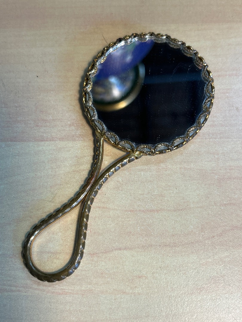 Petit miroir à main vintage fleurs séchées Miroir de courtoisie