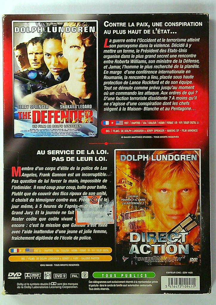 Coffret 2 Dvd Dolph Lundgren : The Defender + Direct Action