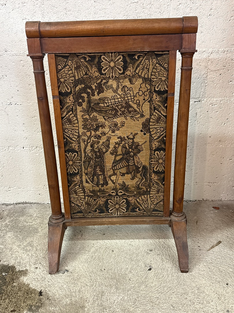 Pare-feu cheminée bois tapisserie vintage