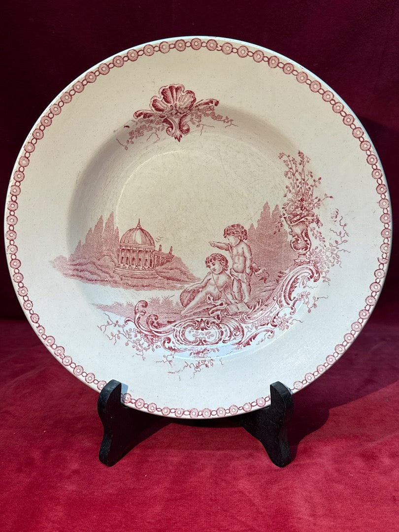 Assiette creuse ancienne Boch Frères motif paysager
