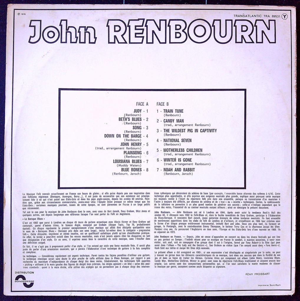 Disque vinyle Lp John Renbourn The Transatlantic Legend vol 2
