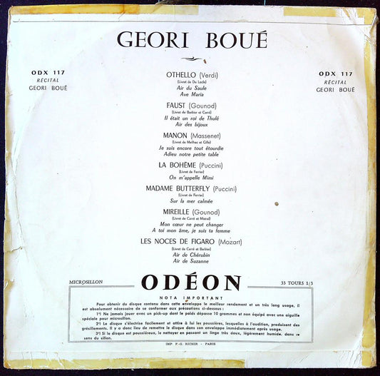 Vinyle – Geori Boué Odx 117 – Musique – Récital opéra
