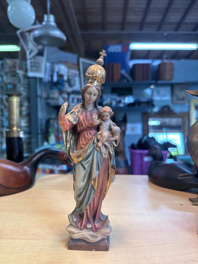 Statuette – Vierge Marie À L'enfant – Sculpture En Bois