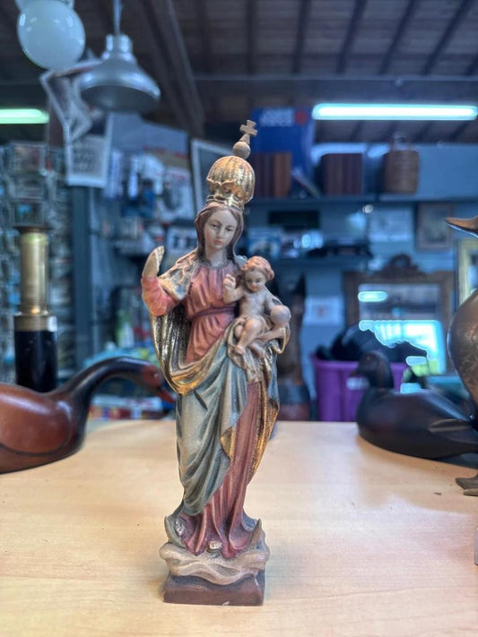 Statuette – Vierge Marie À L'enfant – Sculpture En Bois
