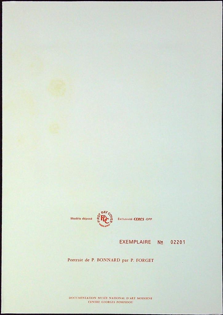 Pierre Bonnard Enveloppe Dépliant Timbre 1er jour Encart Fdc Yvert et Tellier