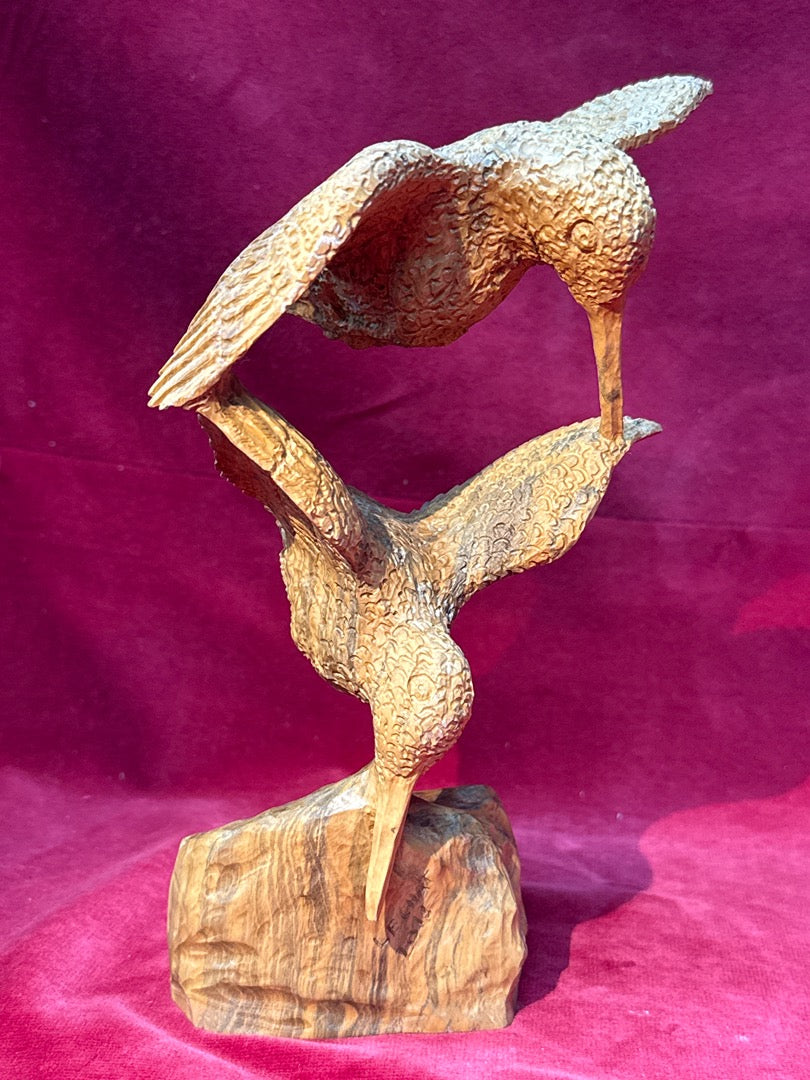 Sculpture bois oiseaux colibris Lechat 1973