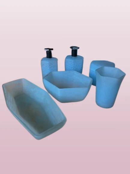 Set De Toilette – Vintage – Accessoires Maison – Verre Bleu Opale