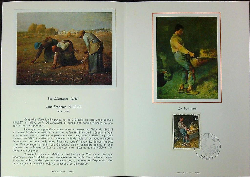 Jean François Millet Le Vanneur Enveloppe Dépliant Timbre 1er jour Encart Fdc Yvert et Tellier