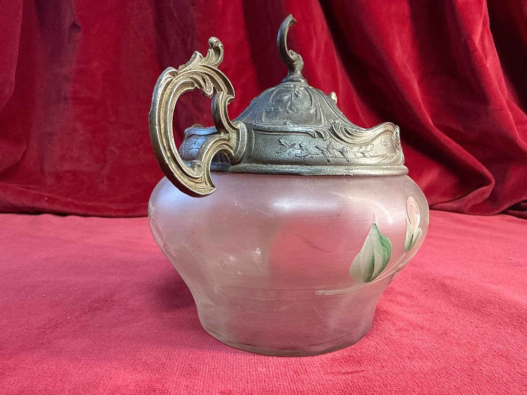 Bonbonnière art nouveau verre givré et métal