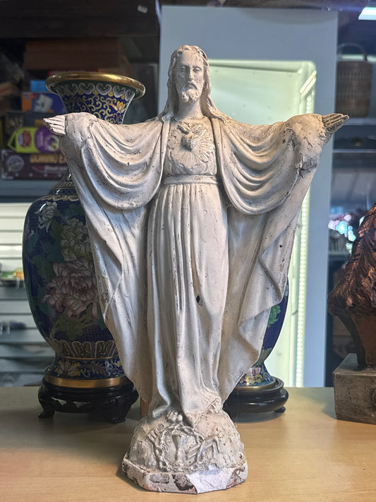 Statue Christ – Sacré-cœur – Ornement – Plâtre ancien