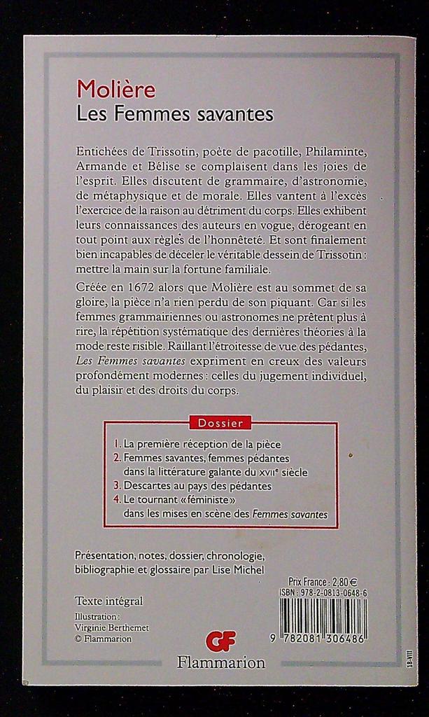 Livre – Molière – Littérature – Les Femmes savantes Gf
