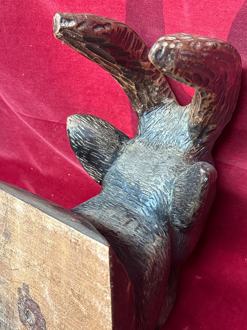 Trophée tête de bouquetin bois sculpté vintage