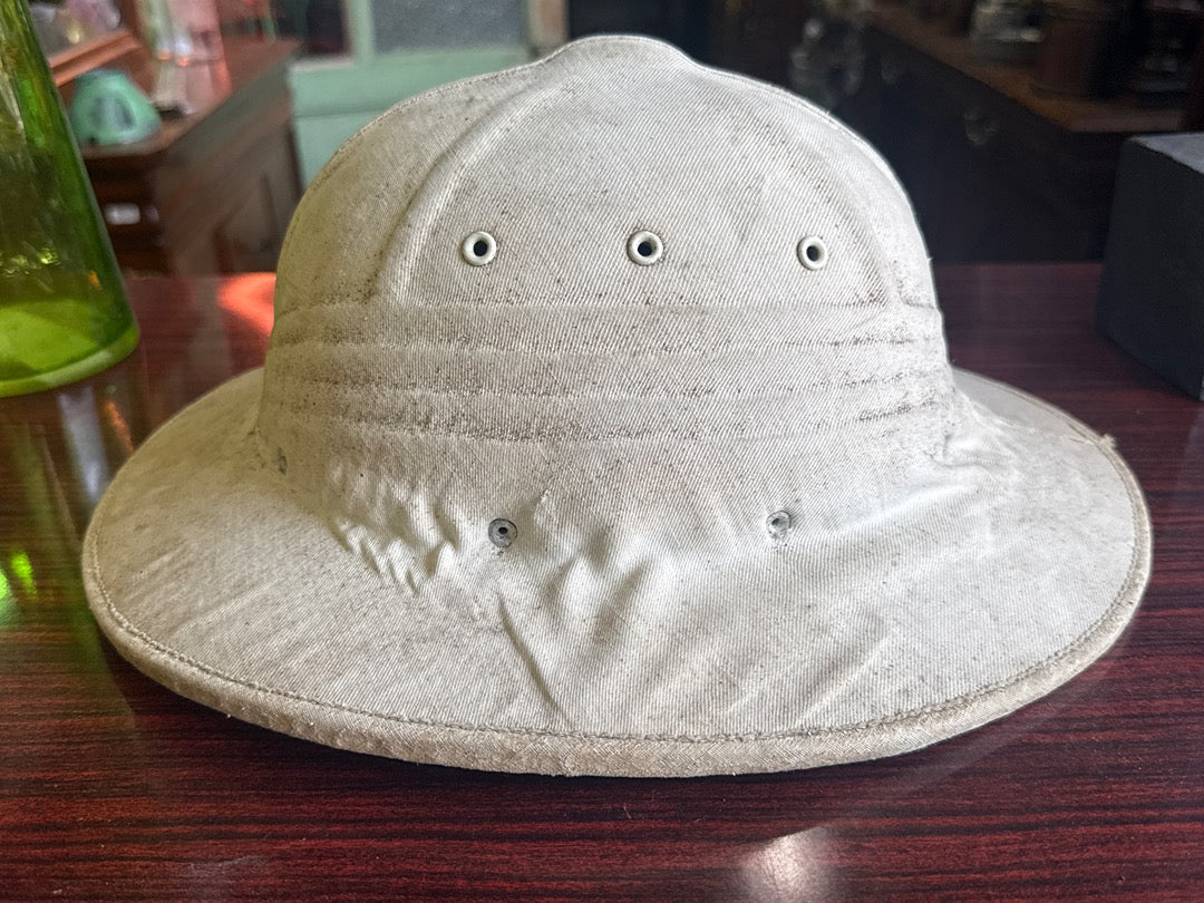 Casque colonial – Vintage – Chapeau – Toile de coton beige
