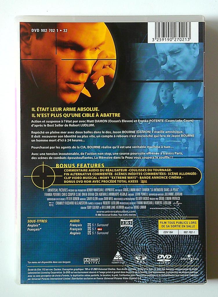 Dvd La Mémoire dans la peau - Matt Damon - Jason Bourne