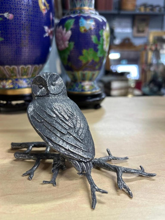 Statuette En Etain Chouette / Hibou