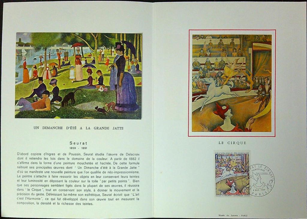 Seurat Le Cirque Enveloppe Dépliant Timbre 1er jour Encart Fdc Yvert et Tellier