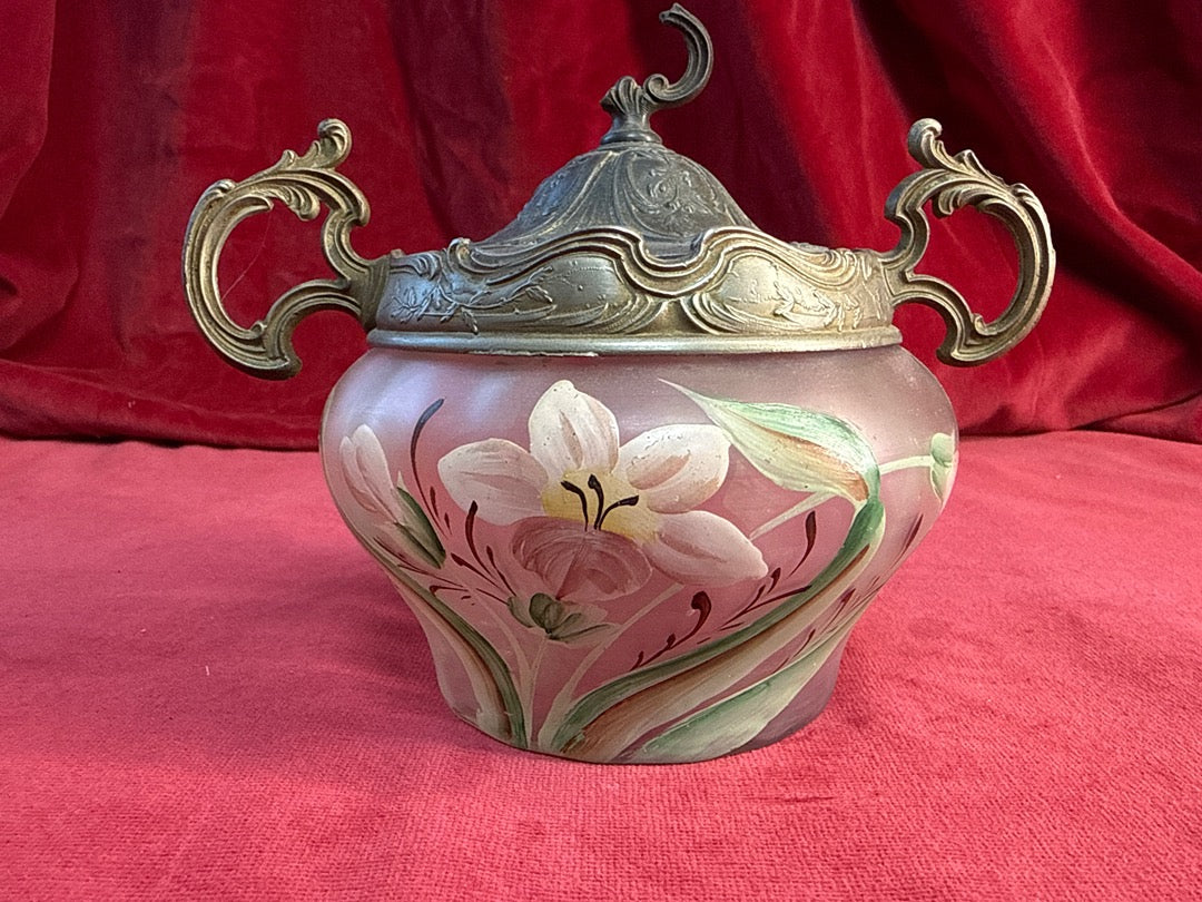 Bonbonnière art nouveau verre givré et métal