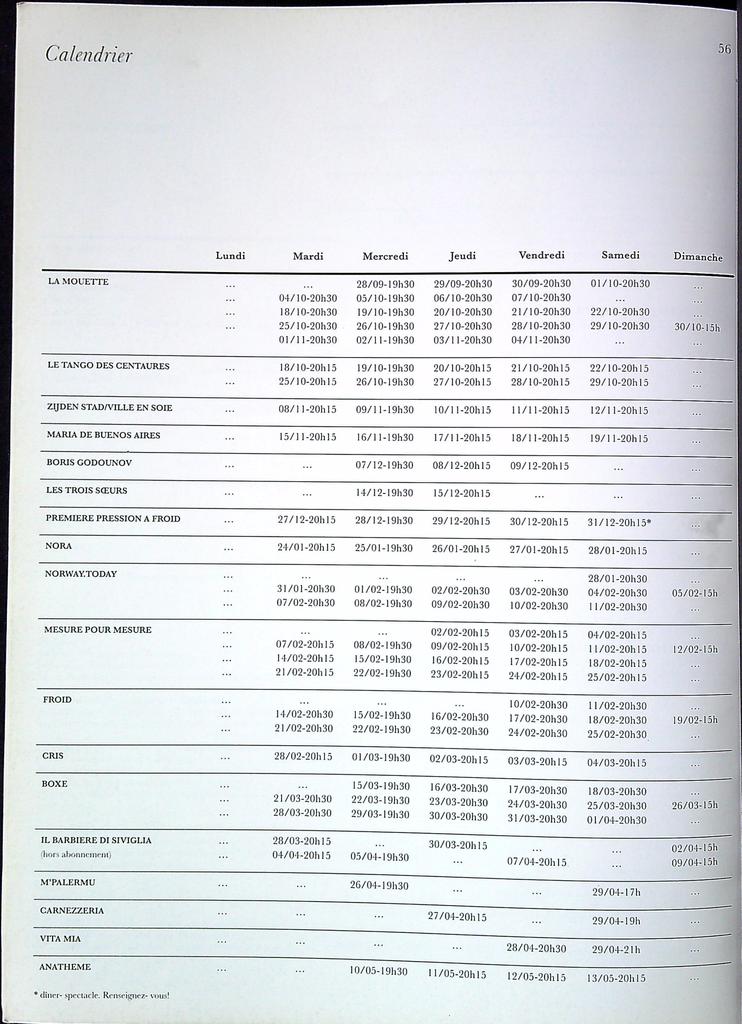 Programme Théâtre National Belgique Saison 2005-2006 noir