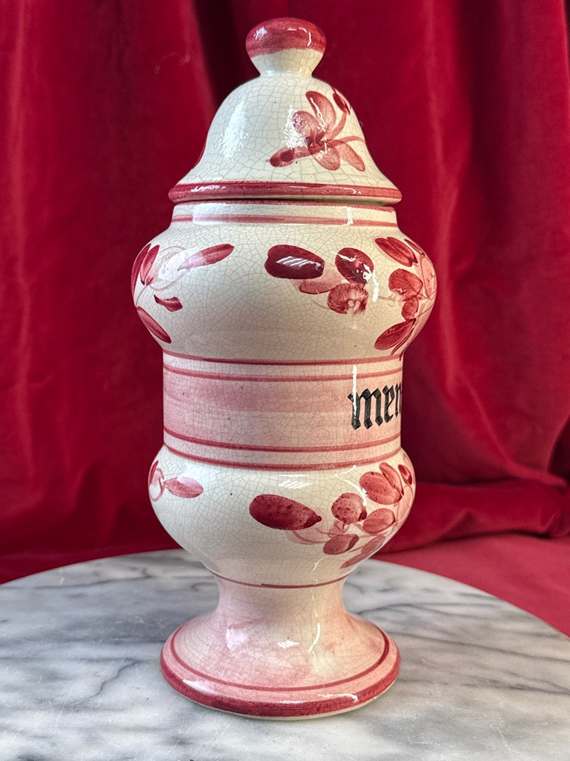 Pot décoratif de style pharmacie « Menthe », céramique à fleurs roses