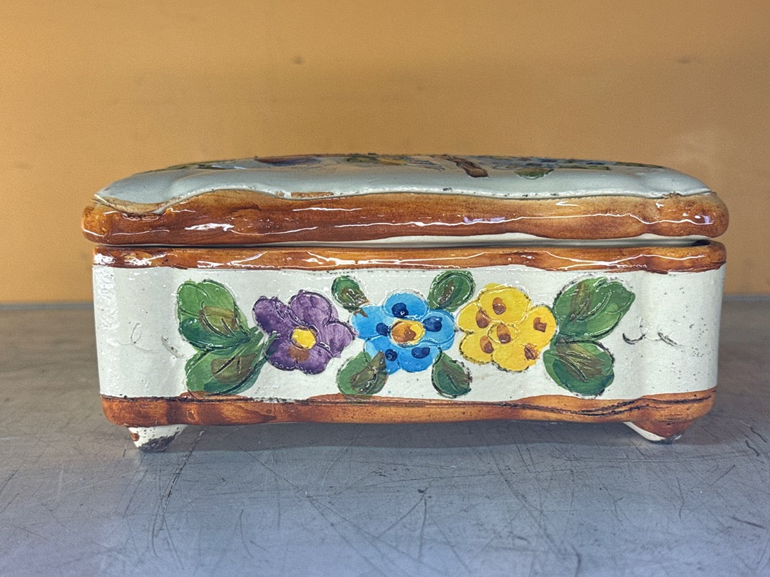 Boîte en céramique Deruta Italy – Motif oiseau et fleurs
