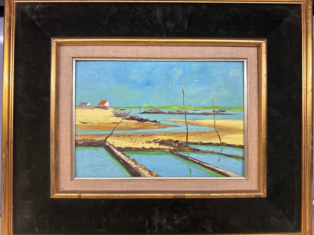 Tableau – J. Crassin – Peinture – Paysage marin marée basse