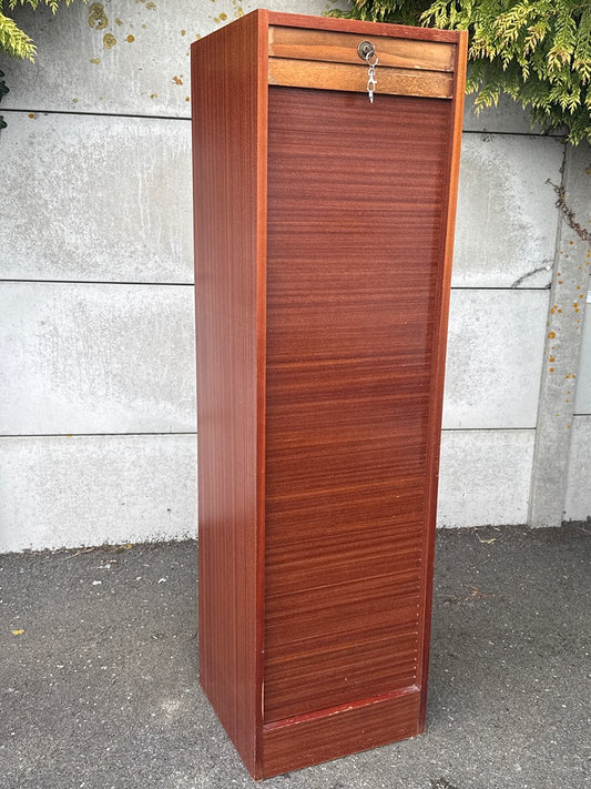 Meuble classeur à rideau – Organisateur de bureau – Bois vintage marron