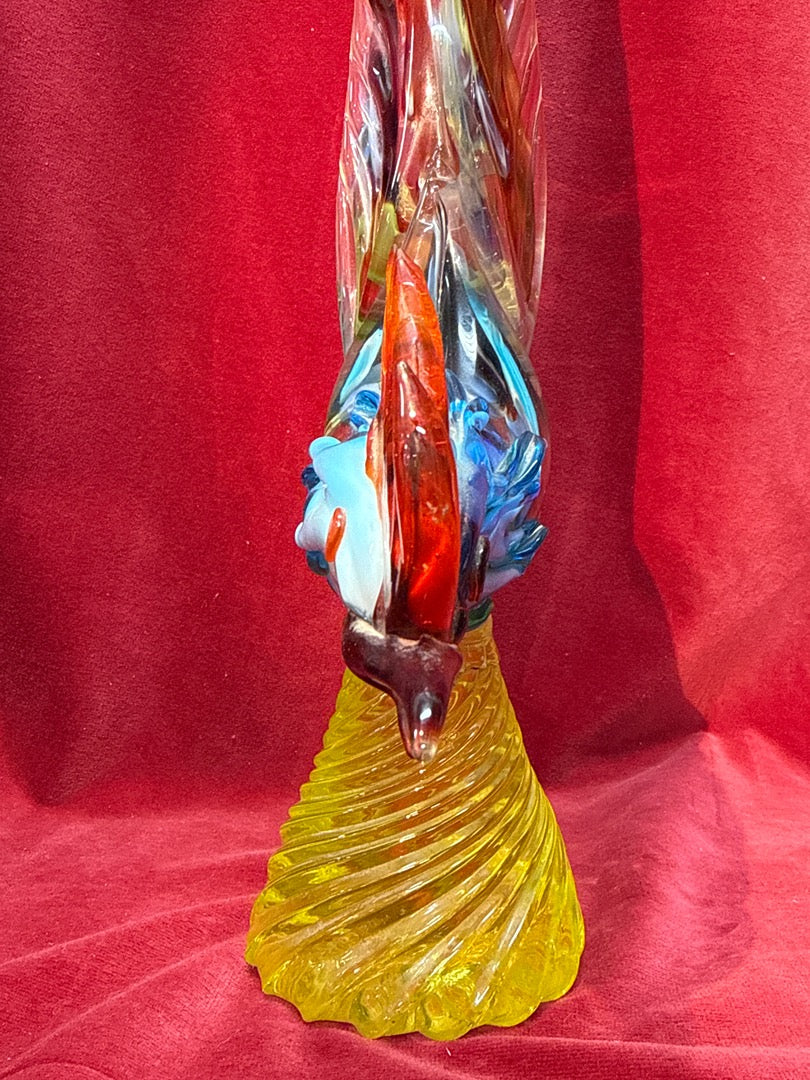 Grande sculpture coq en verre de Murano multicolore
