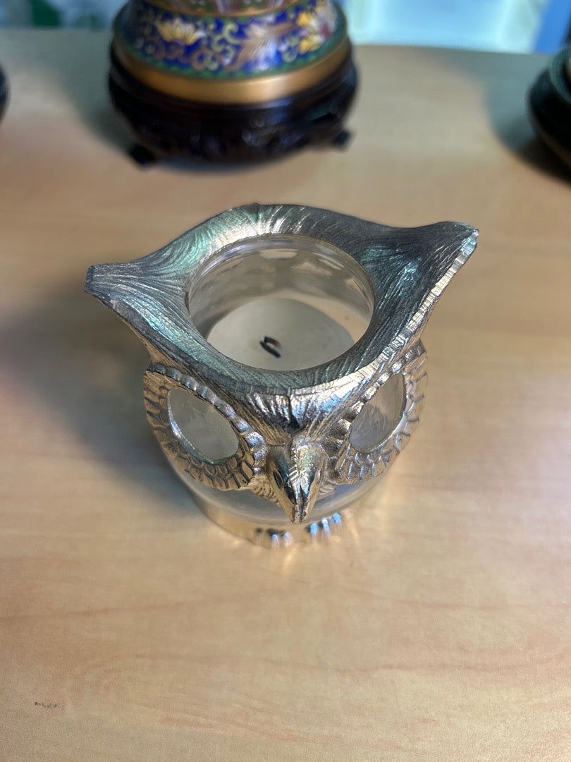 Bougeoir chouette / Hibou verre métal