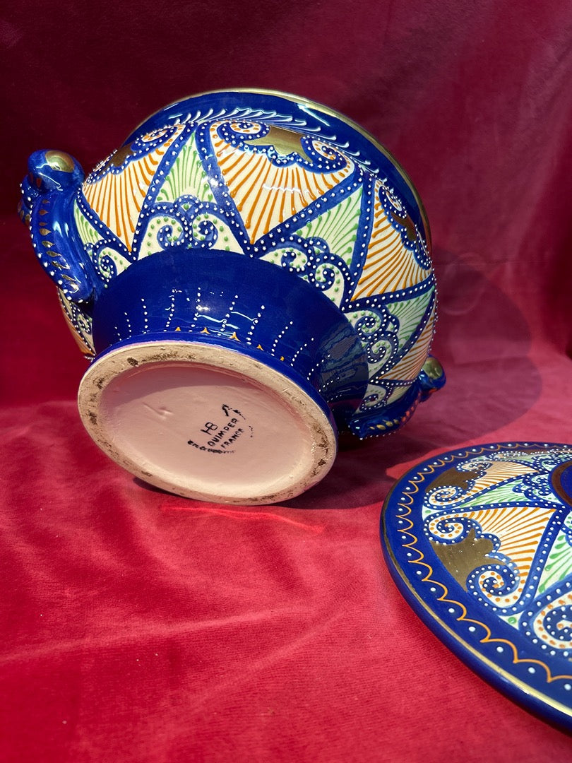 Soupière ancienne céramique Hb Quimper France bleu