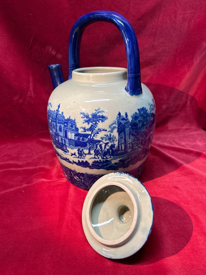Grande théière Victoria Ware bleue et blanche