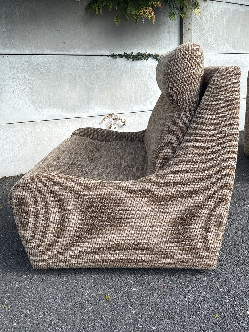 Fauteuils convertibles vintage – Tissu beige et marron
