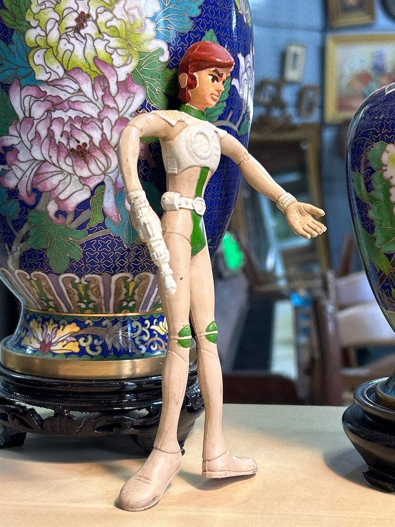 Figurine vintage Capitaine Flam personnage de dessin animé espace blanc vert
