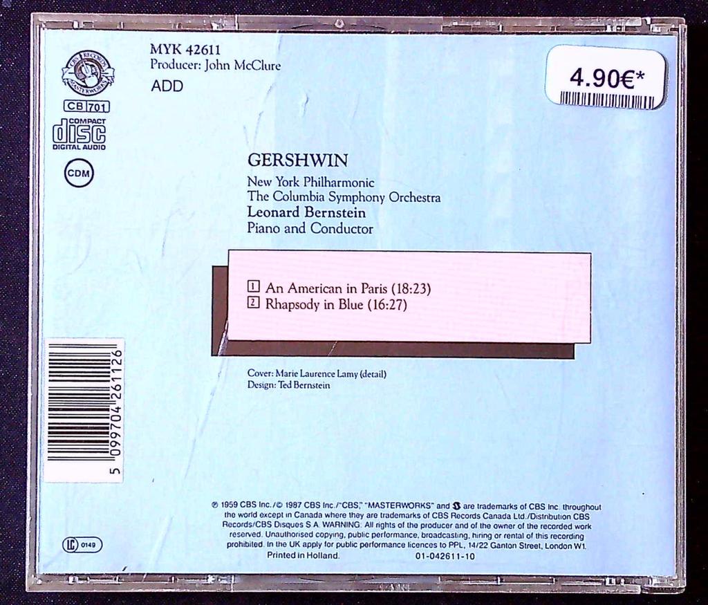 Cd – Gershwin / Bernstein – Musique Classique – Cbs Masterworks