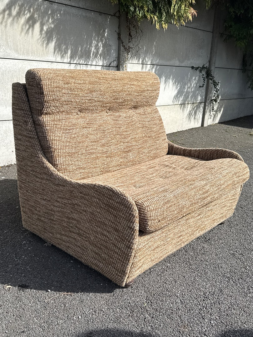 Fauteuils convertibles vintage – Tissu beige et marron