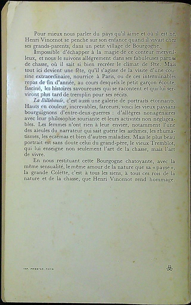 Livre – La Billebaude – Littérature – Henri Vincenot Denoël