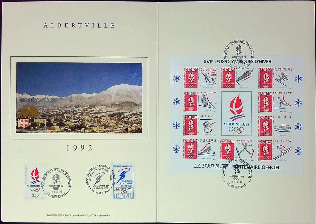 Jeux Olympiques D'hiver Savoie 1992 Enveloppe Dépliant Timbre 1er jour Encart Fdc Yvert et Tellier