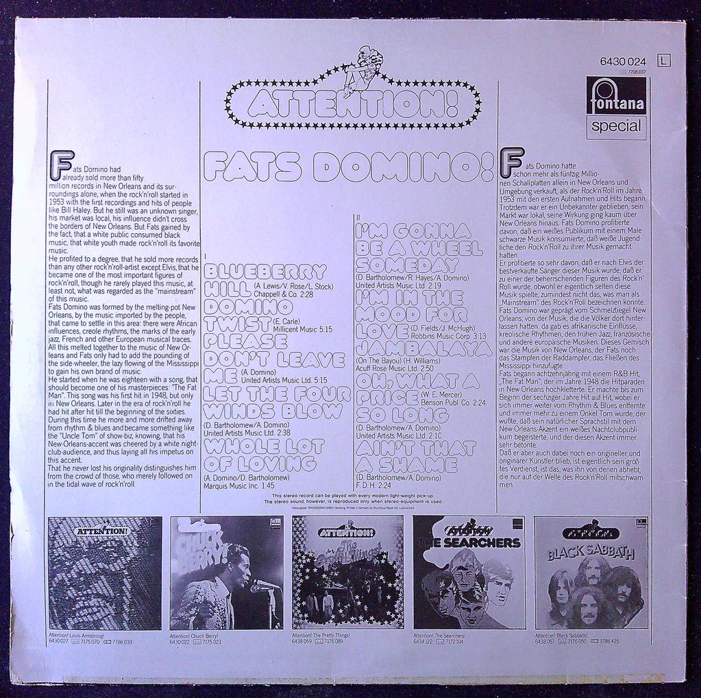 Vinyle Fats Domino Attention! Fontana Special