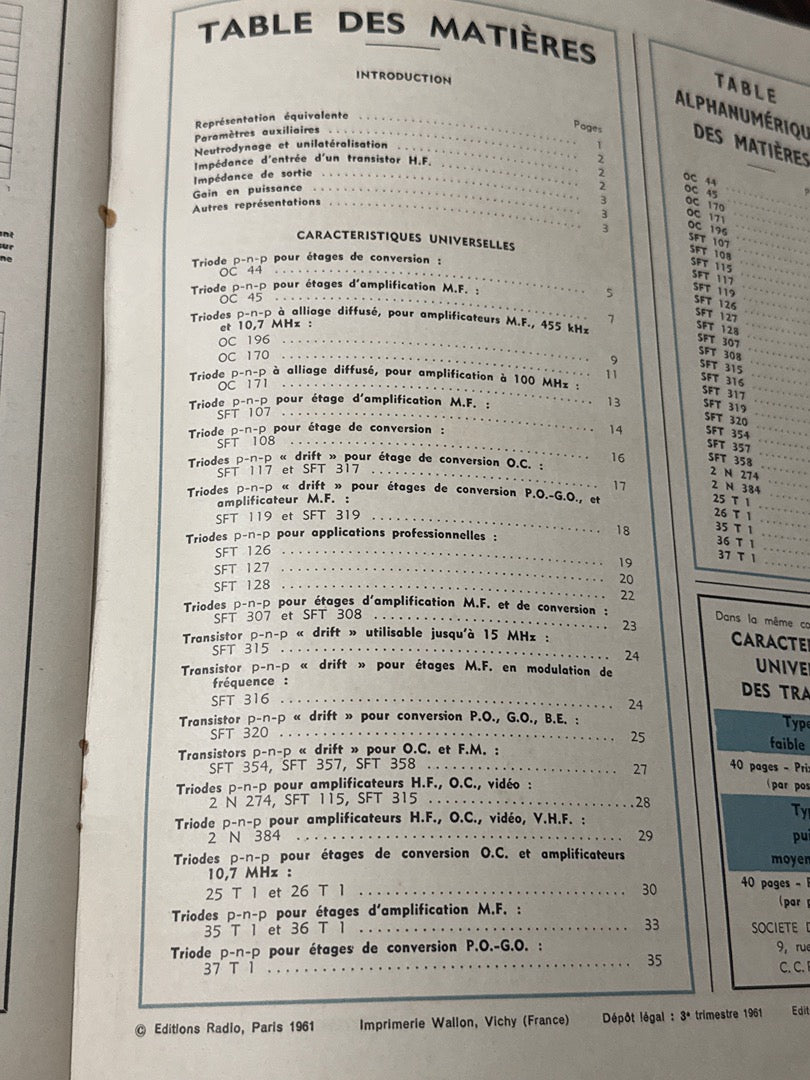 Livre – Éditions Radio – Non-fiction – Transistors vintage 1961