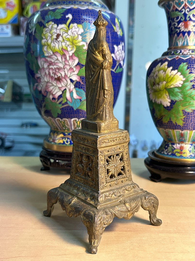 Statuette – Vierge Marie Et Enfant – Décoration – Métal Régule Dorée