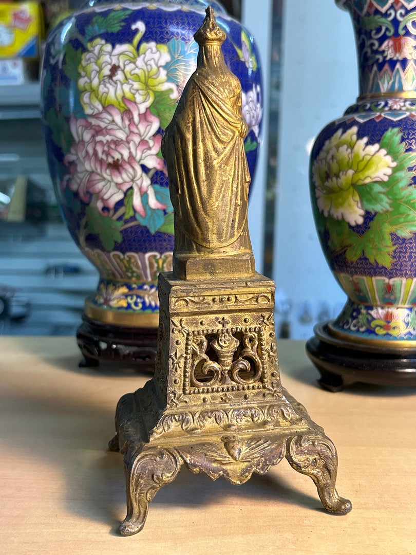 Statuette – Vierge Marie Et Enfant – Décoration – Métal Régule Dorée