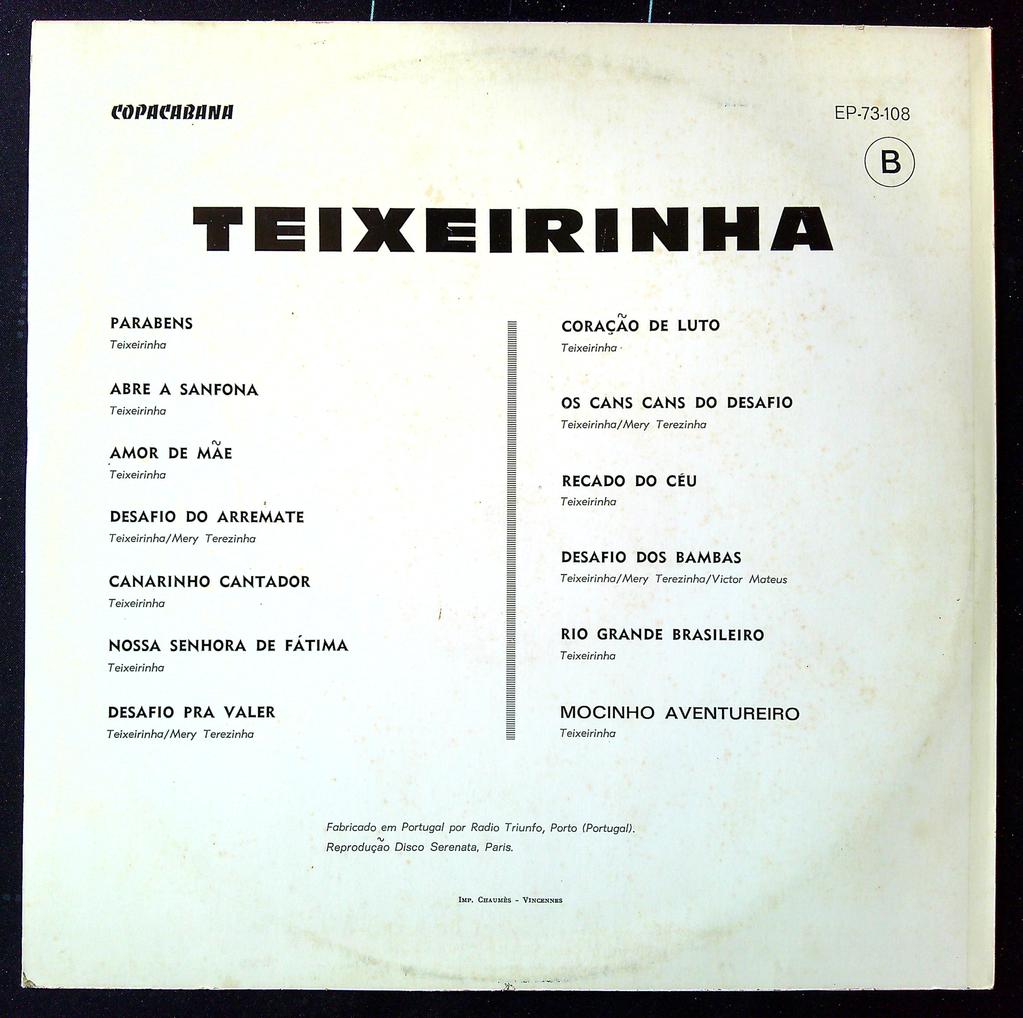 Vinyle 33t – Teixeirinha – Musique – Folk brésilien