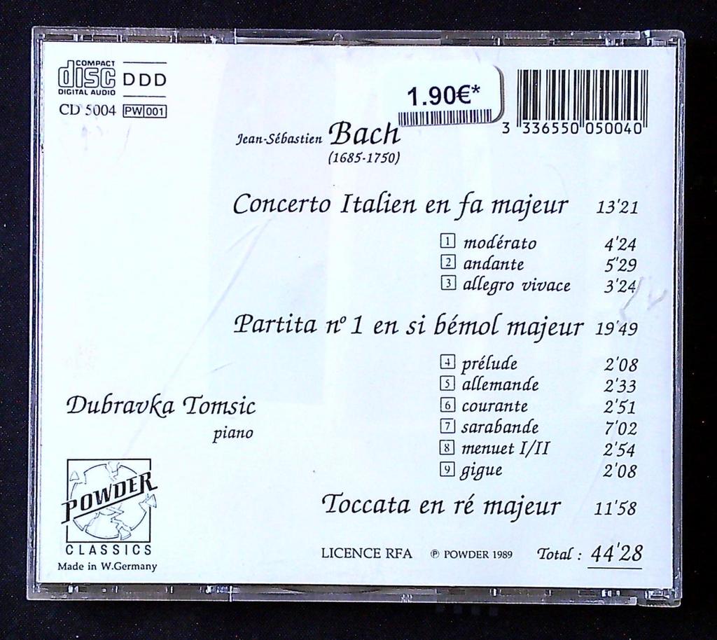 Cd – J.s. Bach – Musique classique – Concerto Italien