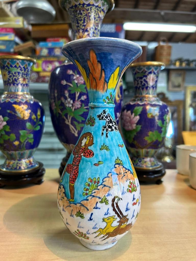 Vintage rare vase Altin Gini en Faience émaillée turque kutahya fait main signé