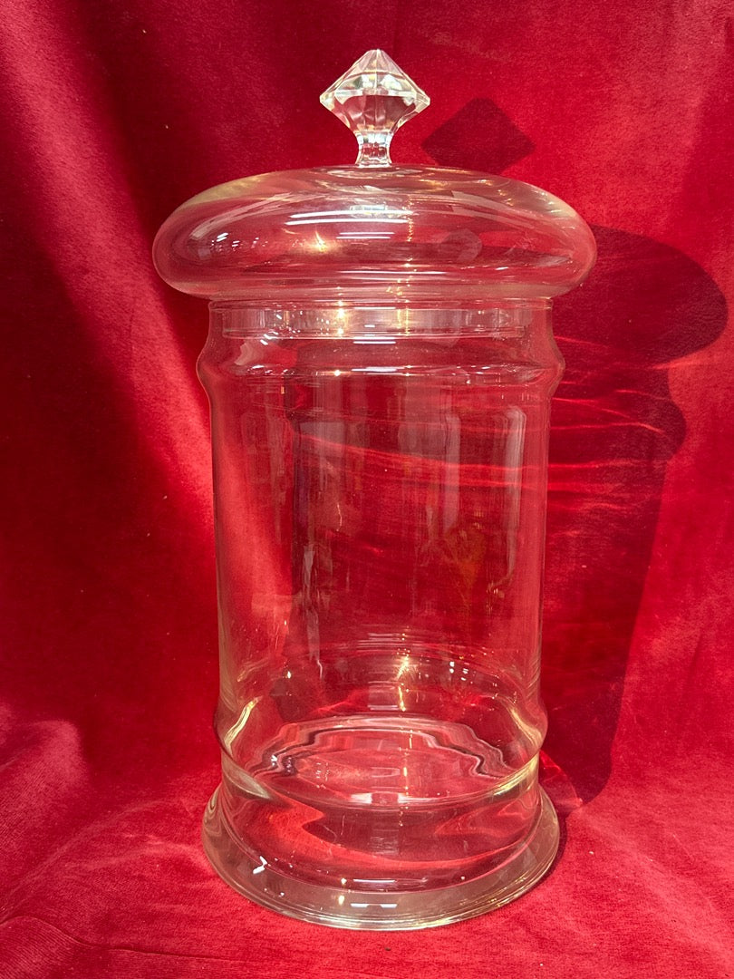 Grande bonbonniere en verre transparent avec couvercle bouton diamant