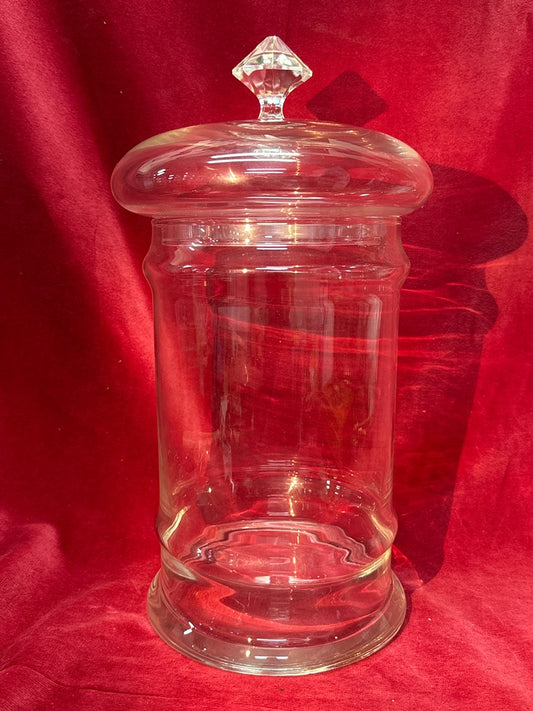 Grande bonbonniere en verre transparent avec couvercle bouton diamant