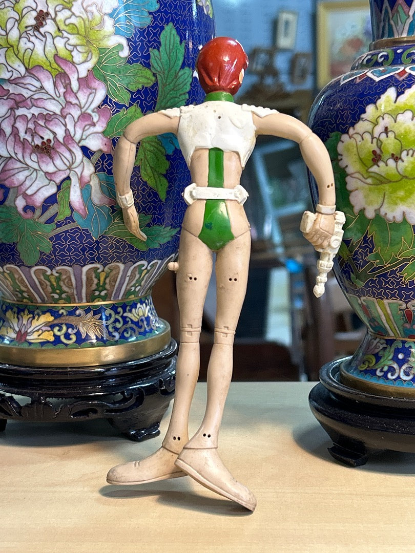 Figurine vintage Capitaine Flam personnage de dessin animé espace blanc vert