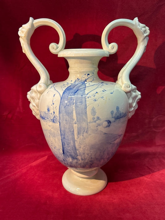 Grand vase en céramique anses visages de Moret-sur-loing