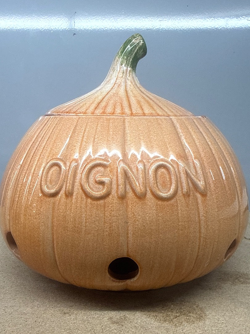Pot à oignons – Céramique – Conservation – Vintage terre cuite